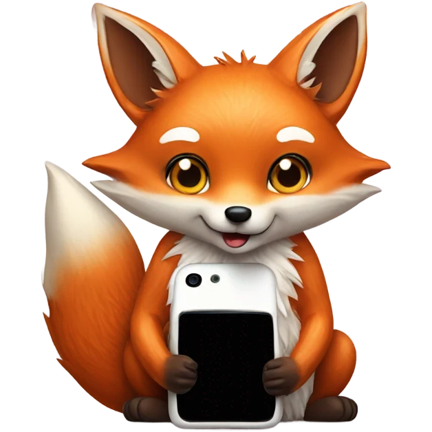 photorealistic detailled kawaii fox with smartphone emoji