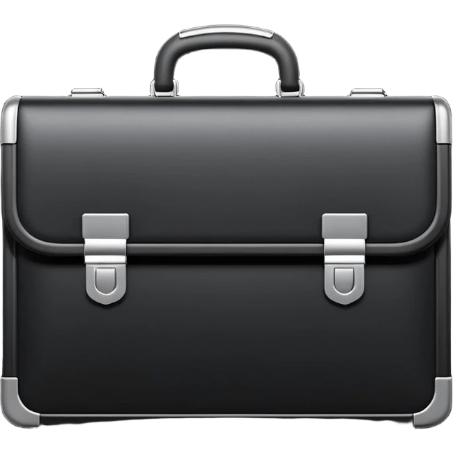 luxury briefcase emoji, matte black metal texture, clean sharp geometry, subtle reflections, minimalist futuristic 3D style, isolated on white emoji