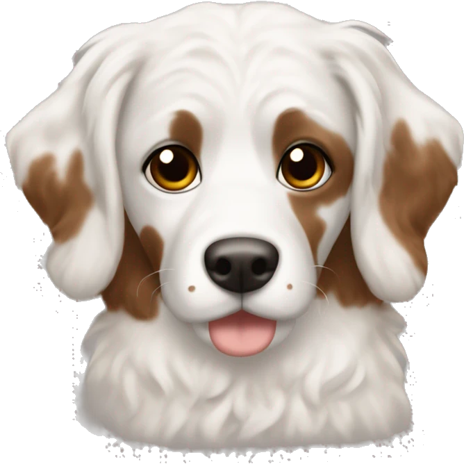 White Burna doodle with brown spot over eye and brown ears ￼ emoji