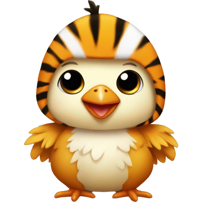 Baby chicken wears tiger costume emoji