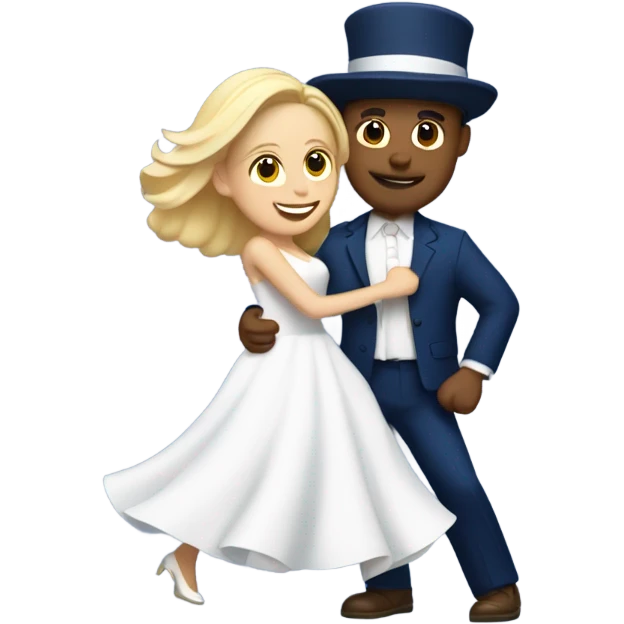 Puerto rican beard short hair with blue hat and navy blue suit first dance with blond long hair girl with white  wedding dress  emoji