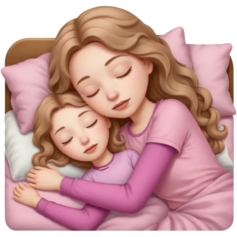 girl with pale skin and long wavy light brown hair in light pink clothes sleeping emoji