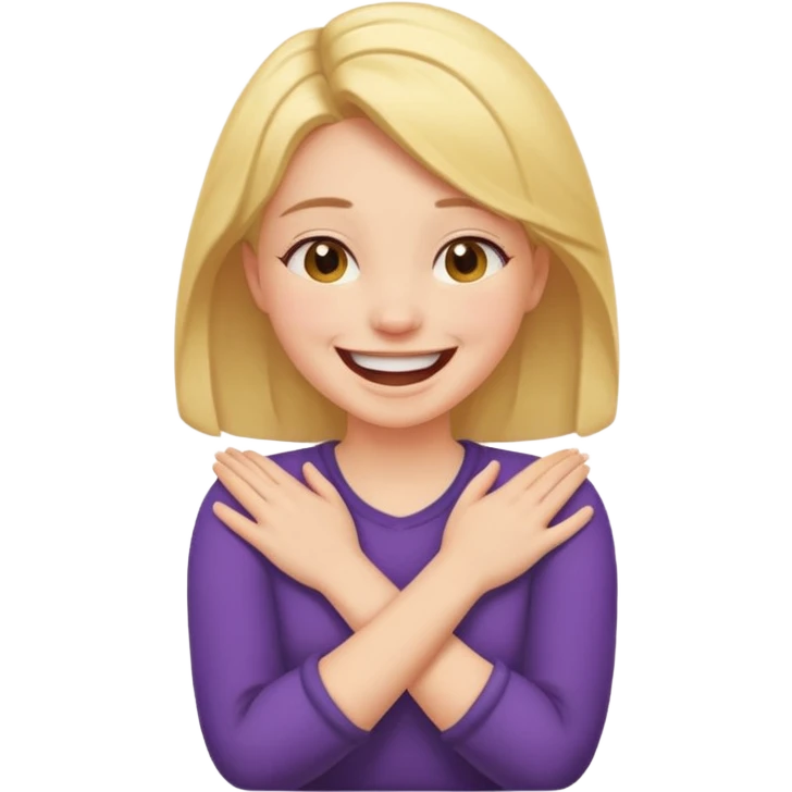 Arms crossed holding neck laughing girl emoji