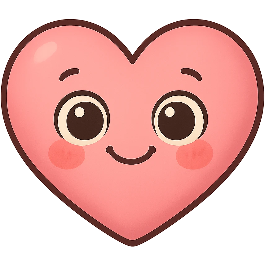 a new cute pink emoji, heart-shaped, big eyes, smiling, blushing cheeks emoji