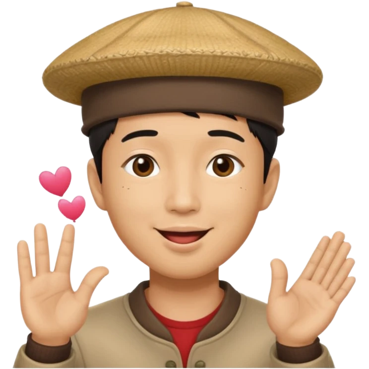 asian man in asian hat blowing a kiss emoji