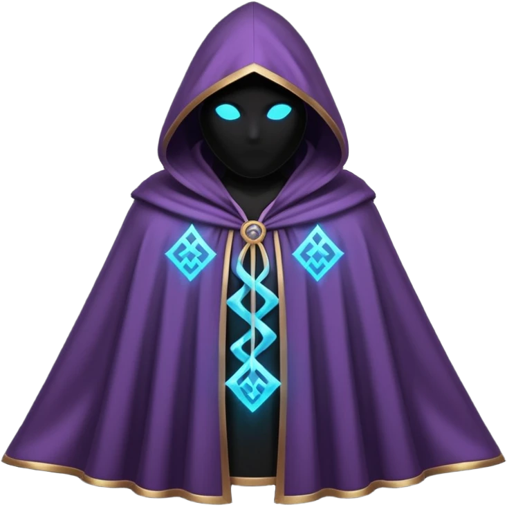 magical hooded cloak object icon, glowing runes on fabric, mystical aura, fantasy cloak, 3D cartoon, mobile game icon style, centered, clean background, no text, no watermark
 
 emoji