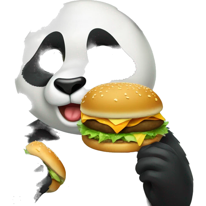 Panda eating hamburger, green background emoji