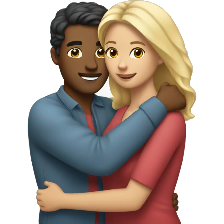 Blond man and hispanic woman hug each other emoji
