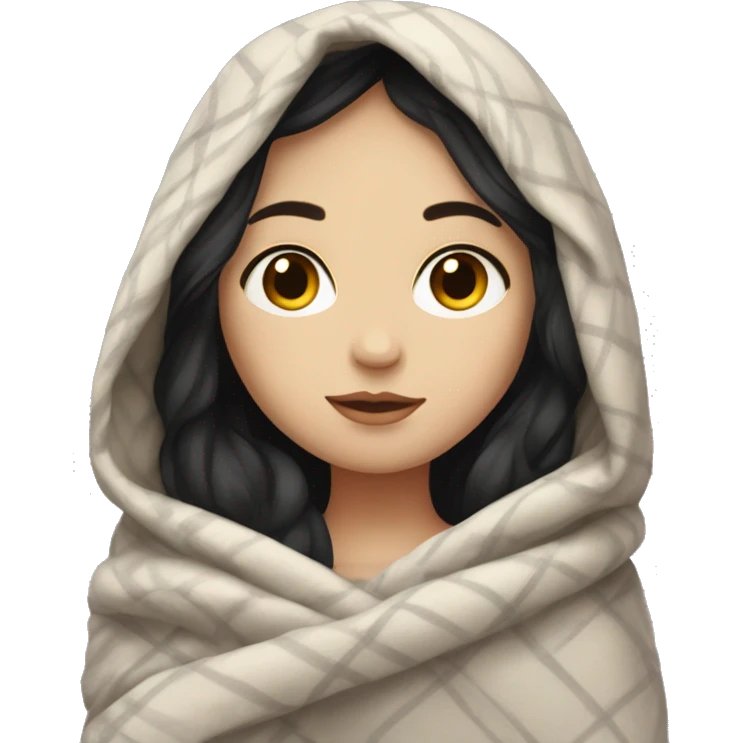 Pale  girl with dark hair cozy in a blanket emoji