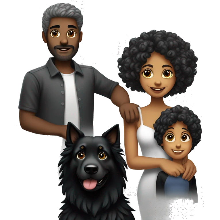 Casal mulher brana e cabelo preto homen negro e cachorro preto tipo lobo emoji