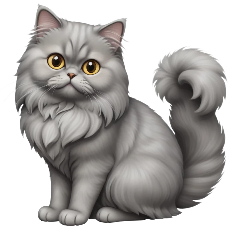 cinematic-[grey persian cat]-realistic-full-body-sitting-emoji,-tail-curled-playfully-around-its-paws,-head-tilted-dramatically,-fluffy-[grey]-fur,-simplified-yet-realistic-focused-features,-highly-detailed,-glowing-with-an-almost-sarcastic-glow emoji