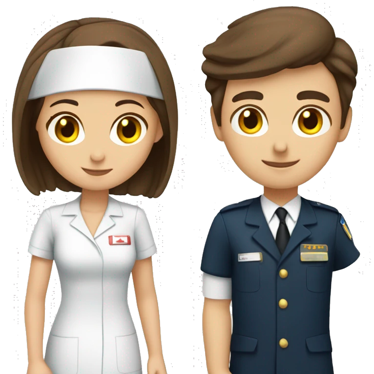 brown haired girl nurse and brunette haired boy  pilot couple  emoji