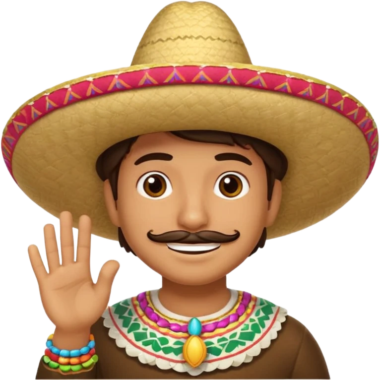 person deep in thought with a light smile on his face, wearing a traditional Mexican sombrero. The character has a neutral or slightly furrowed expression, one hand gently touching their chin in a classic thinking pose.  emoji