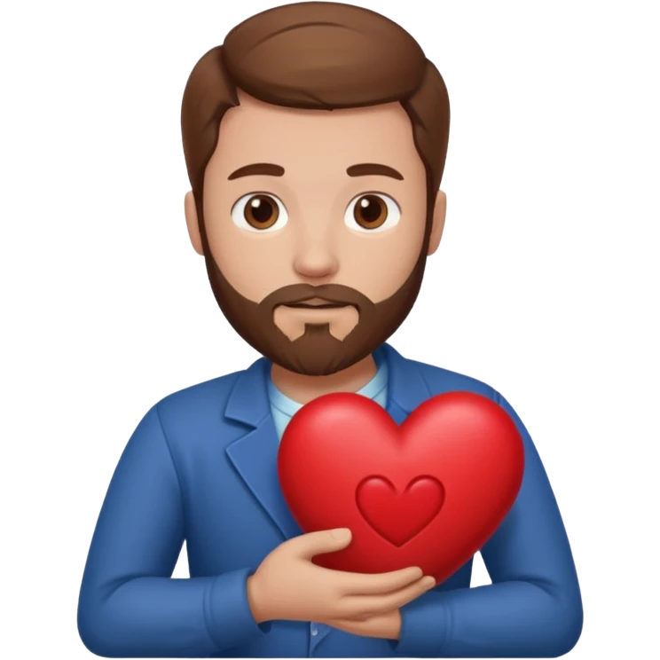 Man with brown hair & beard holding heart in his Arm emoji