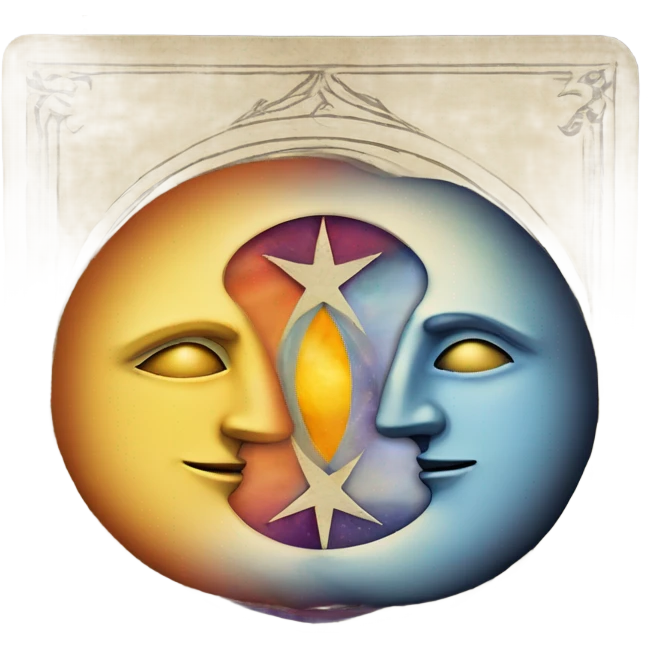 Two overlapping tarot cards with a sun and a moon emoji