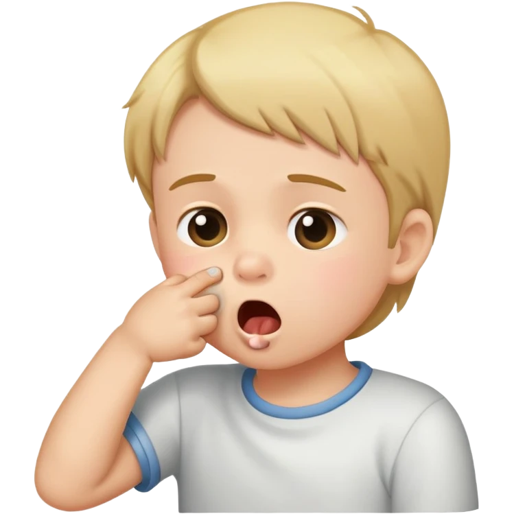 child coughing into their elbow, friendly and clear emoji
