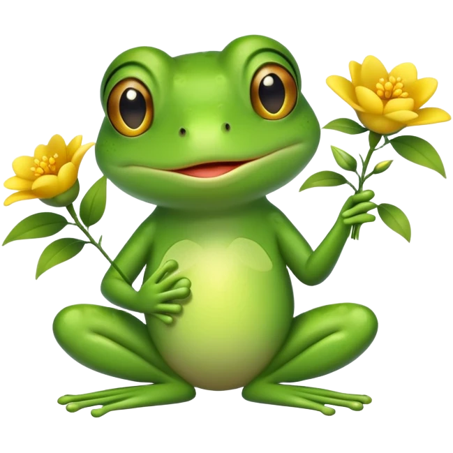 Green frog holding flowers emoji
