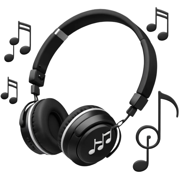 wired headphones with notes around emoji