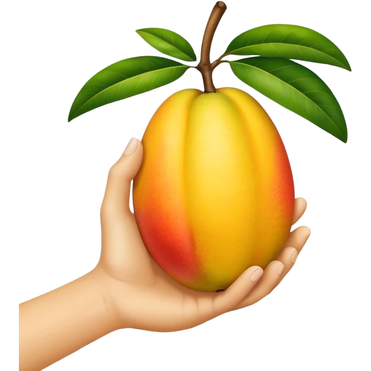white hand hanging a mango like a cup emoji