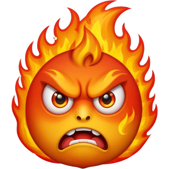 furious fire emoji, exaggerated angry eyes, wild fire emoji