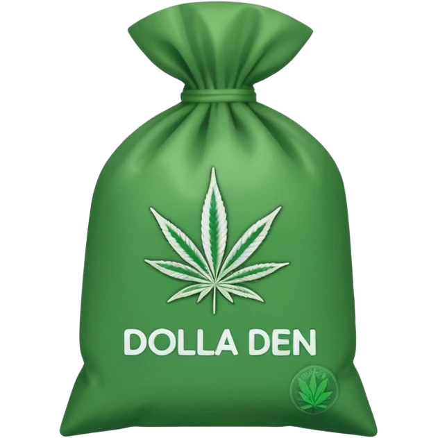 Weed pound baggie with the name Dolla Den and a logo emoji