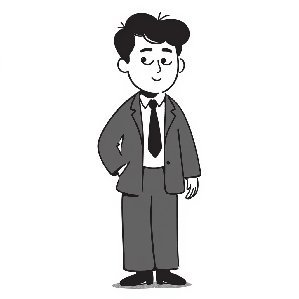 Sketch of a middle-aged man with stern expression, short hair, wearing a suit and tie emoji