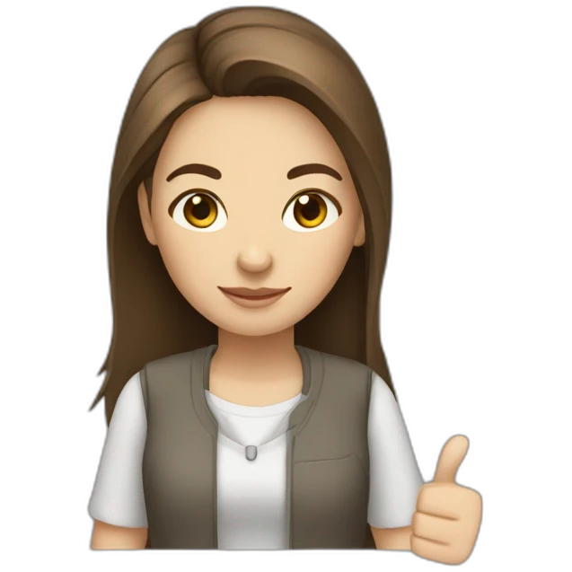 programmer girl with brown hair with gray eyes light skin thumbs up emoji