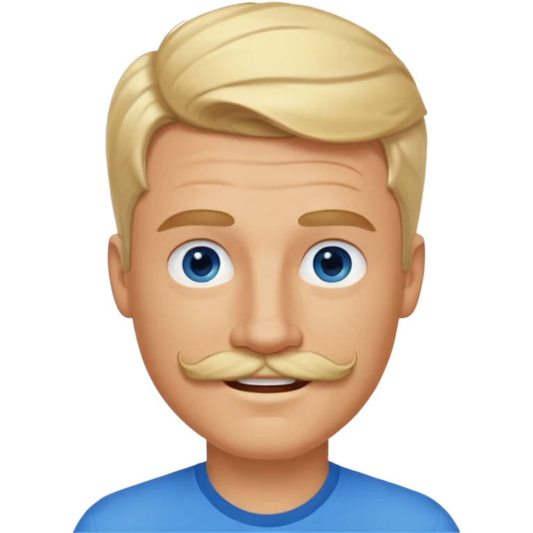 normal emoji 👨🏼 white guy with blond hair, mustache, and blue eyes. No shoulders or neck. Just head. Hair a little mussed and stylish. Smiling emoji