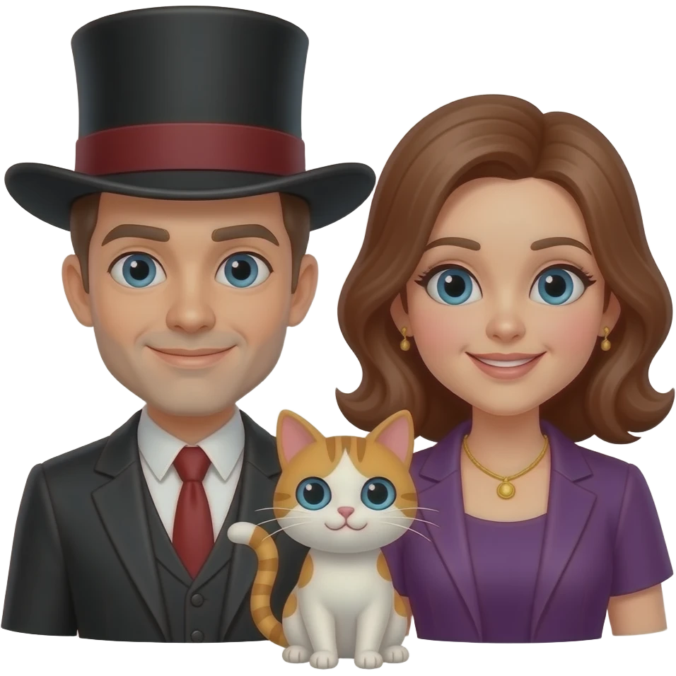 magician couple and their pet cat emoji