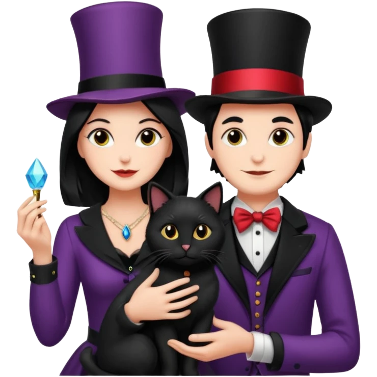 magician couple and their pet cat emoji