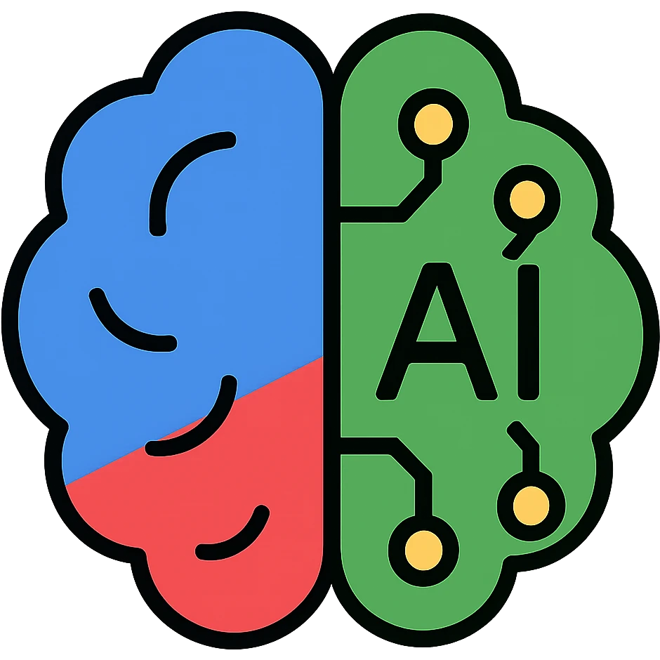Recolor the AI brain icon using Google brand colors: blue, red, yellow, and green. Maintain the modern flat color icon style with clean lines and minimal details. Keep the background transparent. emoji