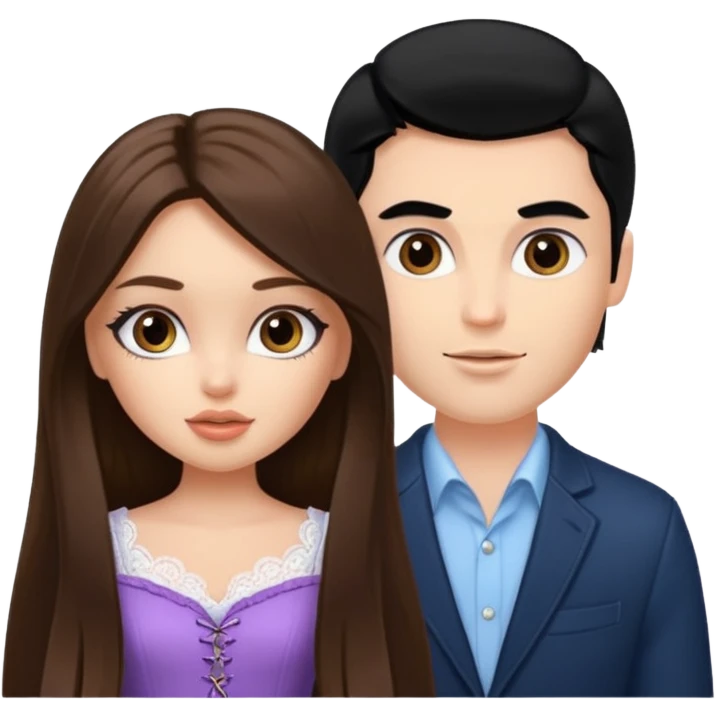 a pretty fair bratz girl with long brown hair and handsome white man with black hair emoji