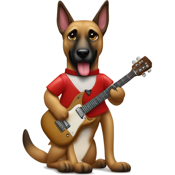 berger malinois debout qui joue de la guitar electric rock red popstar emoji