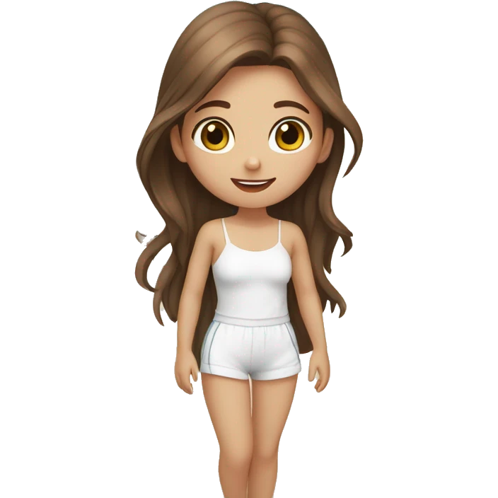 girl, beach pics, brown hair, cute, white skinned, full body, 🌶 emoji