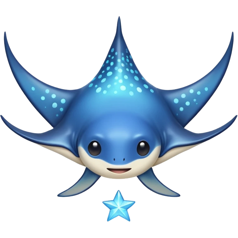 Starseed Manta emoji – full body, manta ray with wide wings, smooth glowing spots like small stars across its body, one central star crystal on its back, slight side angle, cute emoji style, no background emoji
