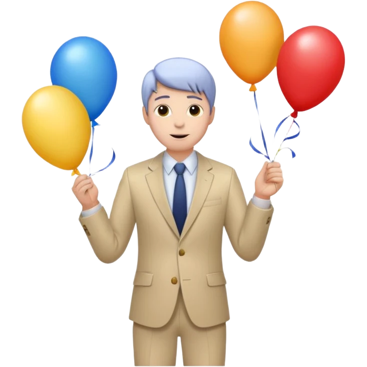 birthday  boy in biege suit + baloons emoji