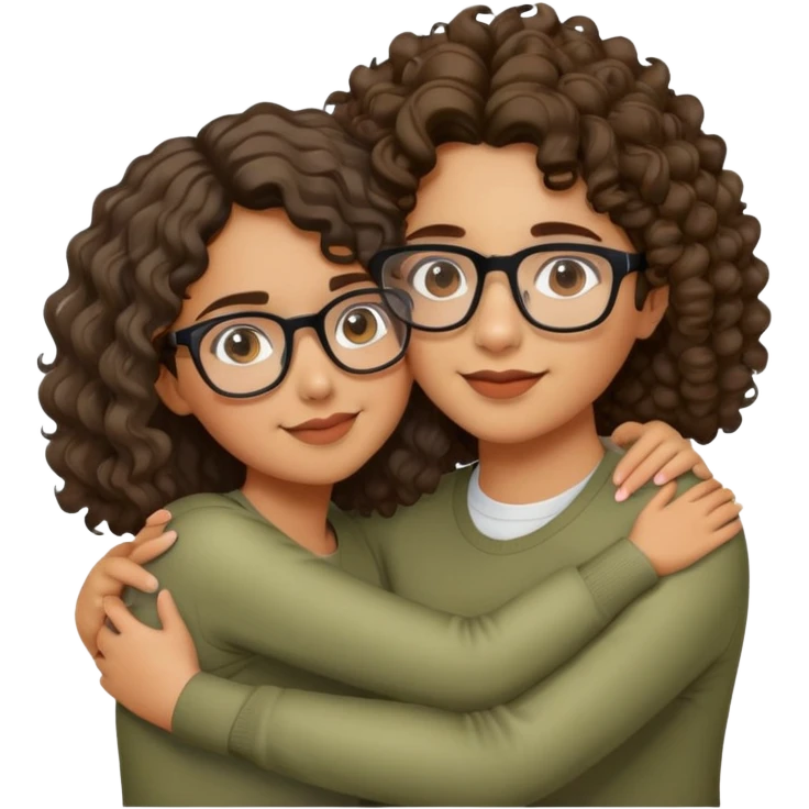 Hugging a olive skin toned girl with glasses and medium length curly hair emoji