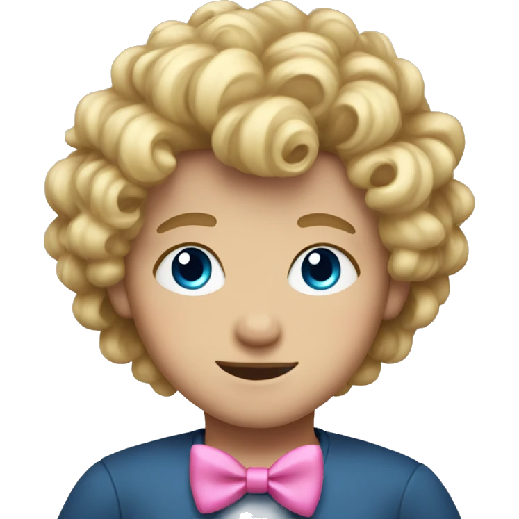Boy with blonde curly hair and blue eyes and a pink bow in his hair emoji