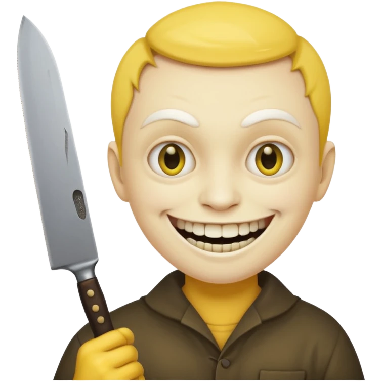Round yellow face with hand holding knife with a creepy smile emoji