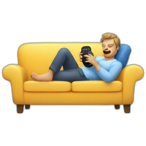 man falling asleep on a sofa with the remote control in his hand emoji