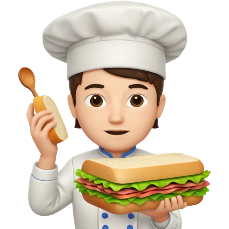 A 3D cartoon chef assembling a fresh sandwich with lettuce and meat, clean kitchen background, Memoji-style. emoji