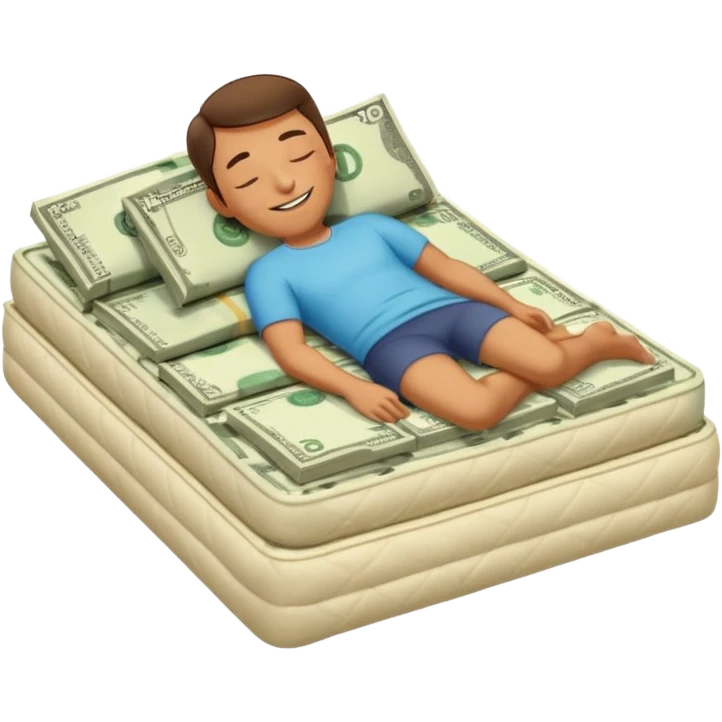 happy person napping on mattress of money emoji