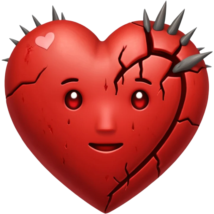 Un corazón humano roto con grietas  sangrando y expulsando sangre rodeado de vendas y tiritas que se despegan sin hacer efecto emoji