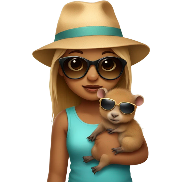 baby girl with hat and sunglasses holding capybara  emoji