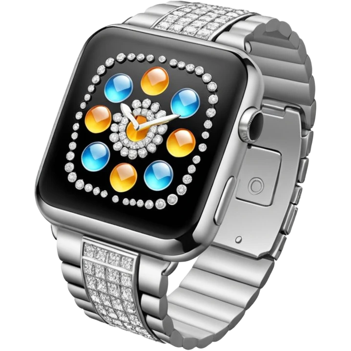 Crie um relógio de pulso prateado cravejado de diamantes brilhantes, sem rostos emoji