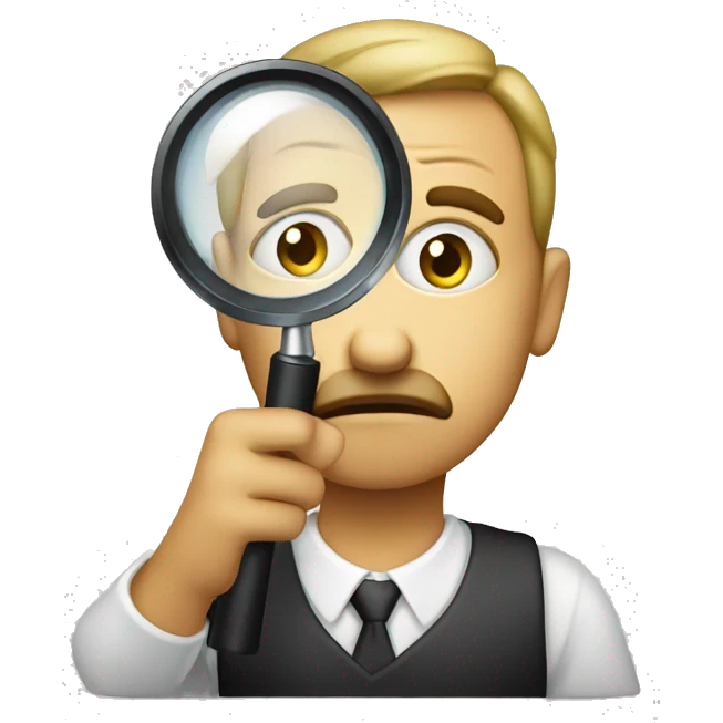 skeptical face holding magnifying glass to eye emoji