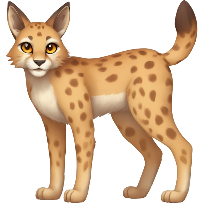 Anthro Beige-Orange-Brown Spotted Fur-Sona-Fakemon Lynx-Caracal Full Body emoji