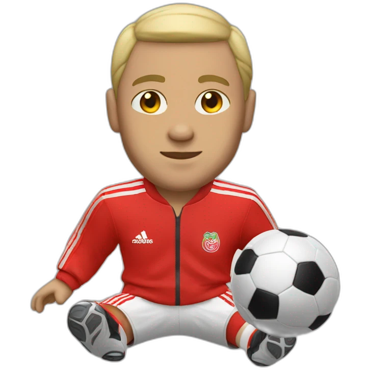 Man with little hair in red Adidas soccer tracksuit long pants emoji