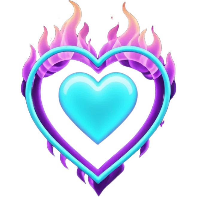 futuristic minimalistic fire heart made of purple (#8B5CF6) and cyan (#00E0FF) neon lines, dark background, digital tech aesthetic, no face, 1:1 aspect ratio emoji