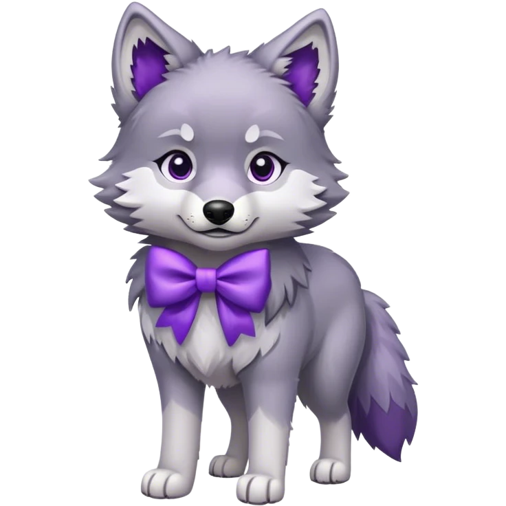 Wolf with purple bow emoji